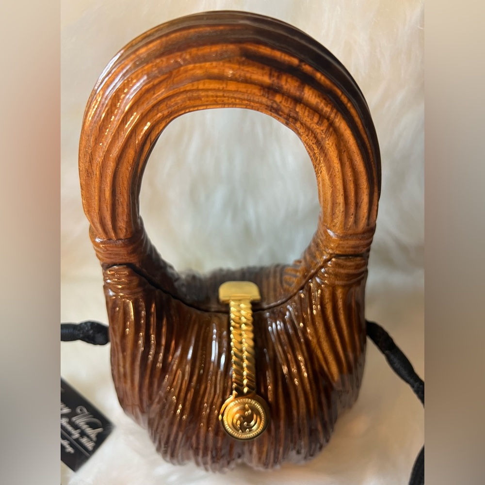 Timmy Woods of Beverly Hills Acacia Wood Handbag Purse 👜 🧡 - Picture 6 of 17